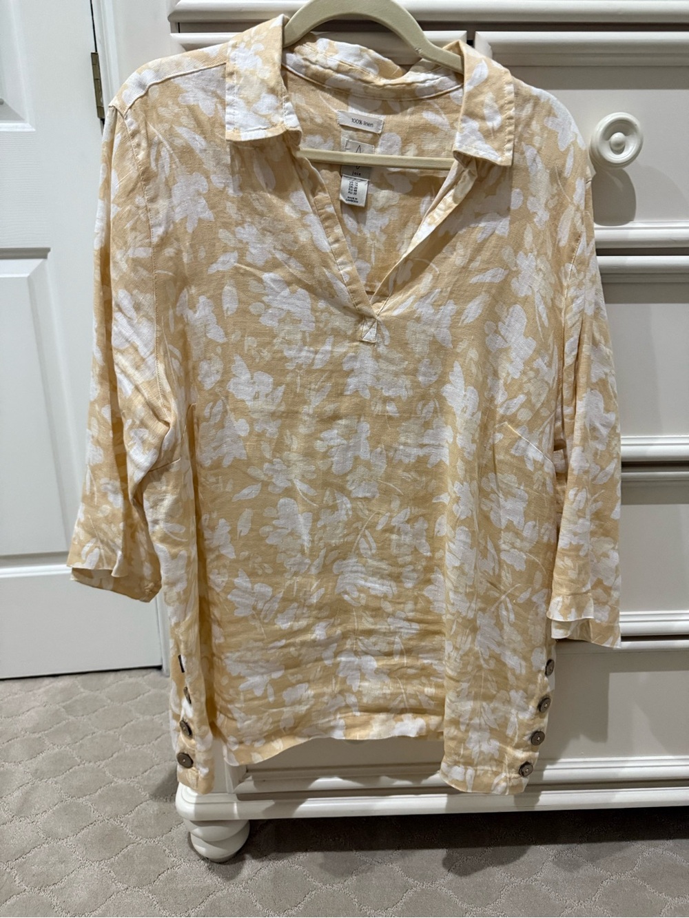 Joie Cream and Light Yellow Floral Split-Neck Tunic